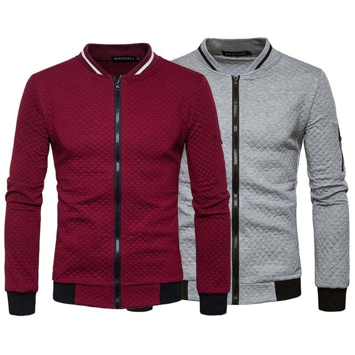 "Fritidsjacka för män med ståkrage, dragkedja och praktiska fickor i mjukt polyester, tidlös design i flera färger."