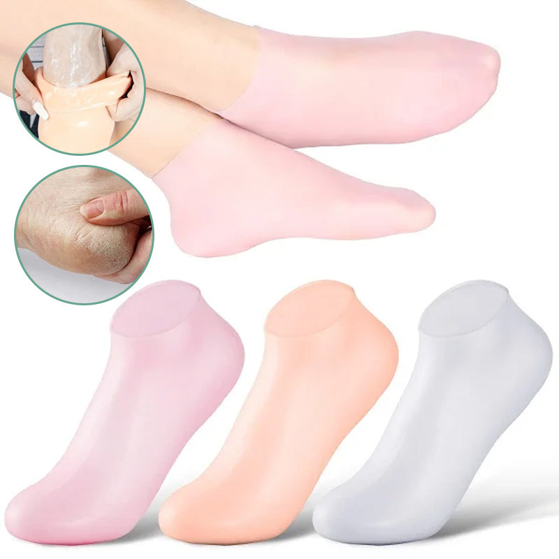 "Fuktgivande silikonsockar för kvinnor, hudfärg med antihalkdesign, perfekt för torra och spruckna fötter - fotspa & pedikyr.