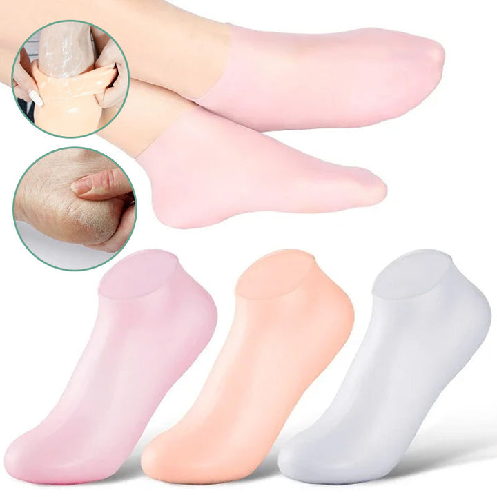 "Fuktgivande silikonsockar för kvinnor, hudfärg med antihalkdesign, perfekt för torra och spruckna fötter - fotspa & pedikyr.