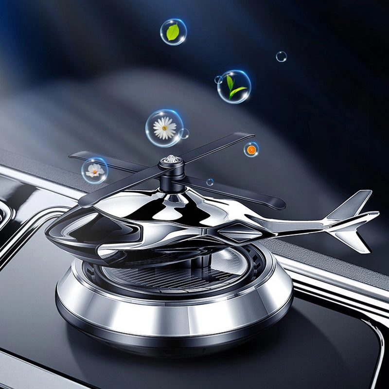 "Futuristisk bil aromaterapi dekoration, solkraft, kompakt design i silver och guld, elegant för bil och hem."