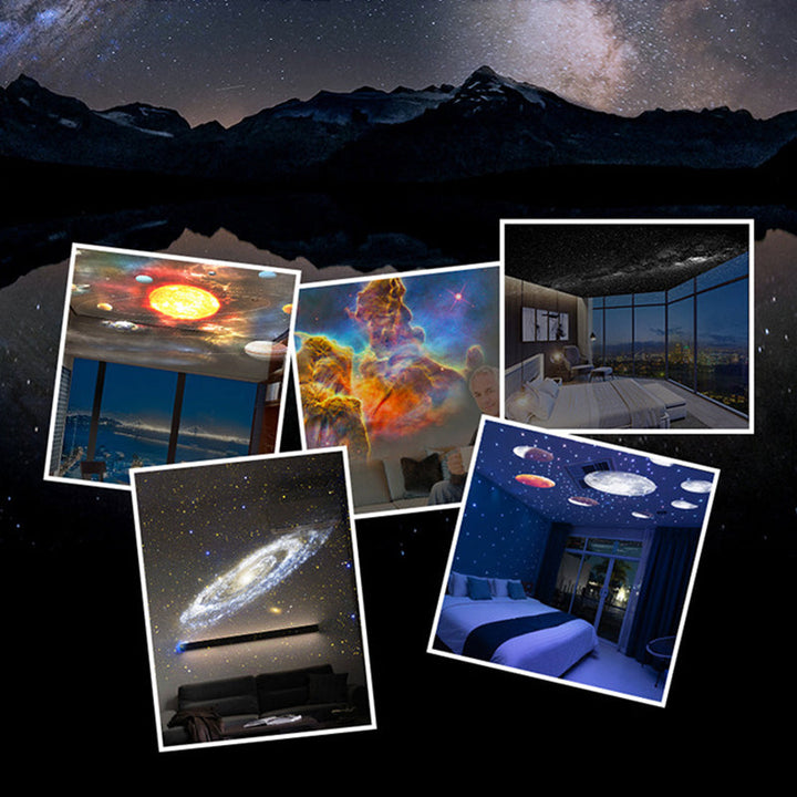 "Galaxy Star projektor lampa med 360° rotation, stjärnhimmel, flerfärgad nebulosa, idealisk för hemdekoration."