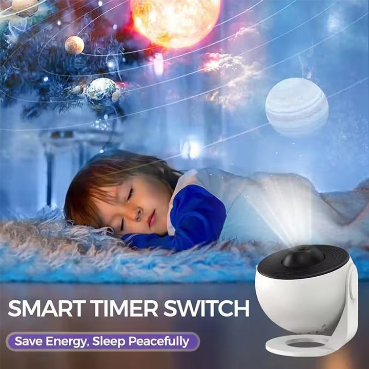 "Galaxy Star projektor lampa med 360° rotation, stjärnhimmel, flerfärgad nebulosa, idealisk för hemdekoration."