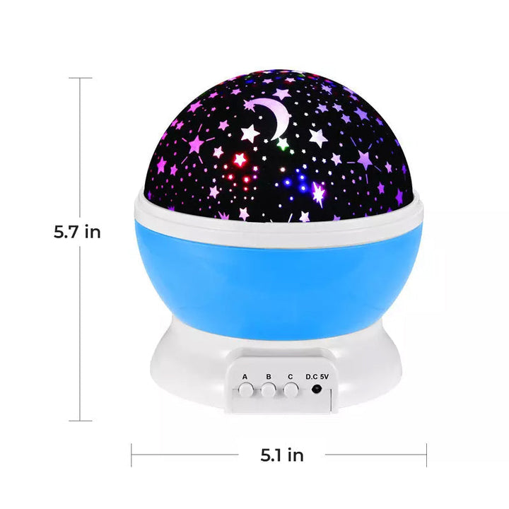 "Galaxy stjärnprojektor med färgglada stjärnljus, perfekt för avkoppling och dekoration i hemmet, på ett bord."