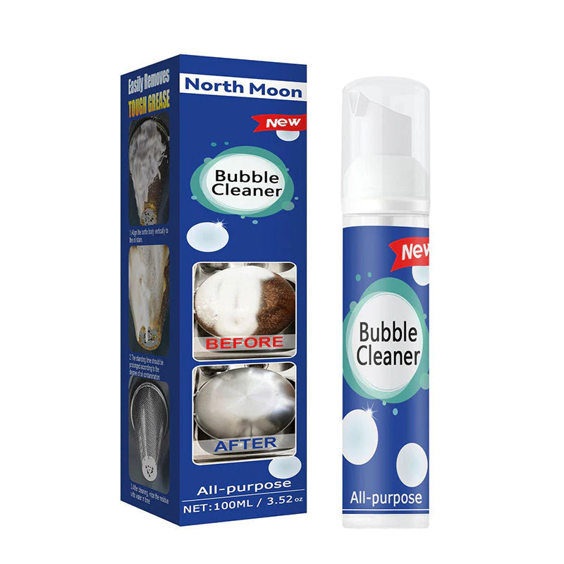 "Giftfritt skummande rengöringsmedel, vitt med spray, effektivt mot köksfläckar och fetter, miljövänlig formel."