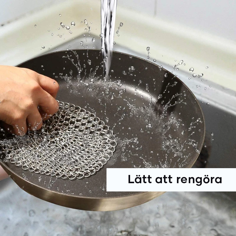 "Gjutjärn rengöringsmedel i rostfritt stål, silver, fyrkantig; köksverktyg för enkel och effektiv rengöring av redskap."