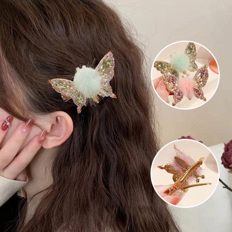 "Glittrande fjärilshårnål för kvinnor med strass och rörliga vingar, perfekt för alla hårtyper och tillfällen."
