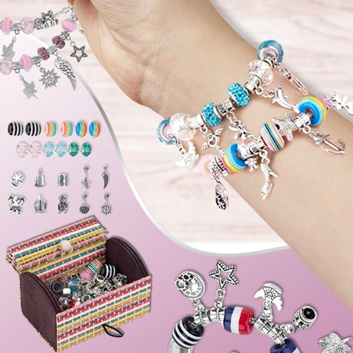 "Gör-det-själv armbandskit för flickor, färgglada pärlor, justerbara kedjor, skapande av unika smycken, kreativa accessoarer.
