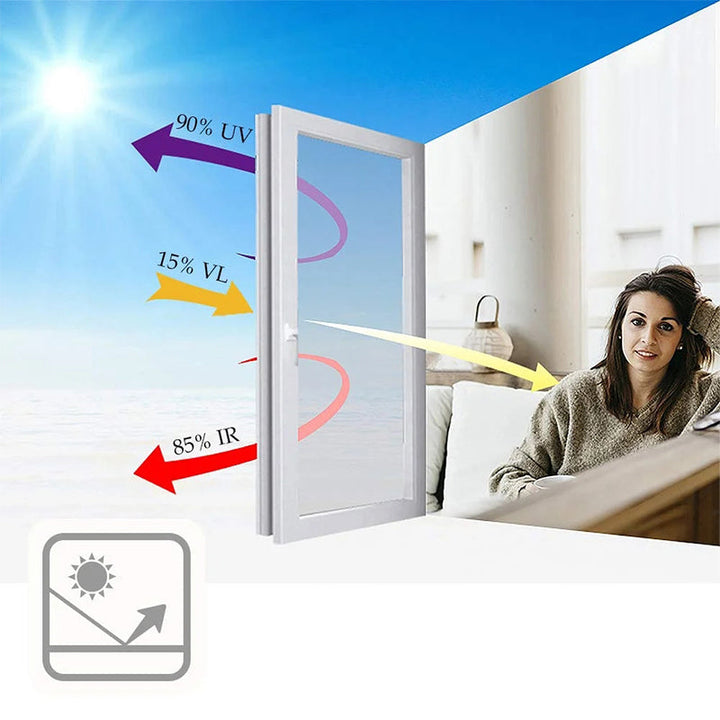 "Grå/svart fönsterfilm för insynsskydd med UV-skydd, spegeleffekt och energibesparing, 40×100cm eller 50×200cm."