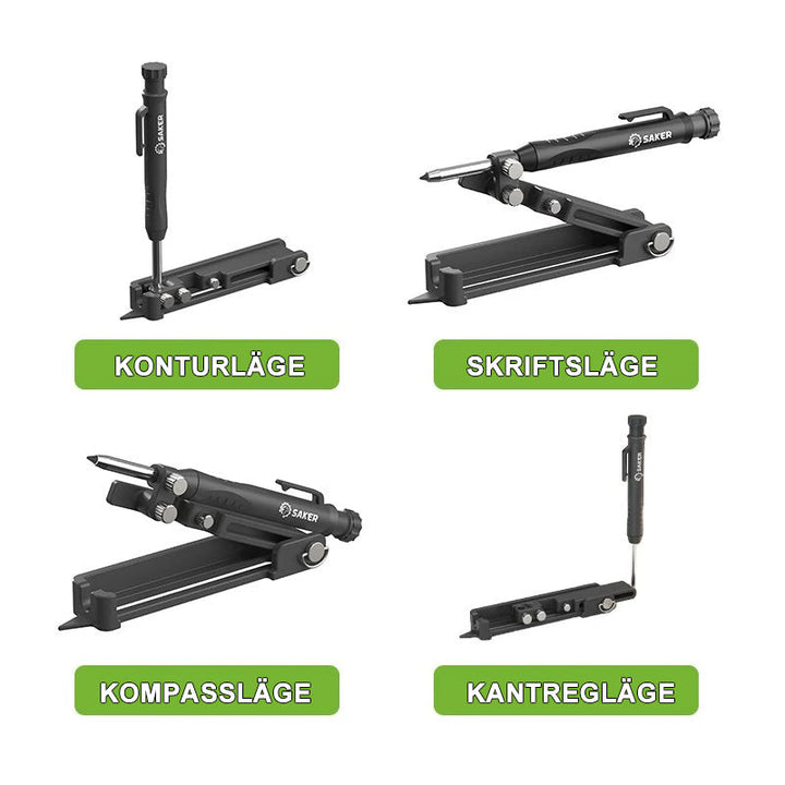 "Grön och svart multifunktions verktygspenna för bygg- och konstruktion, med justerbar form och hållbar design."