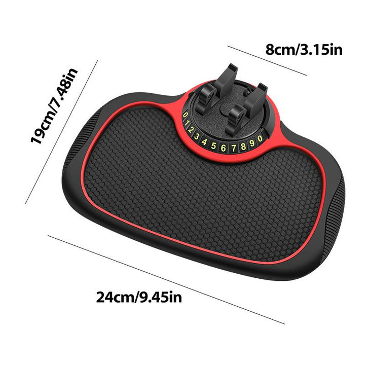 "Halkskyddsmatta med mobiltelefonfäste, svart PVC, på bilens instrumentbräda. Praktisk och elegant bilaccessoar."
