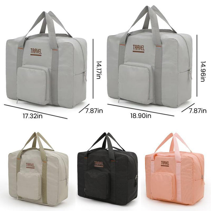 "Hållbar hopfällbar resväska i grå nylon med extra kapacitet; lätt, unisex design för resor och vardagspendling."