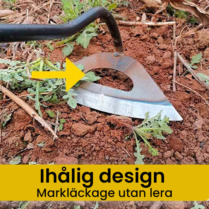 "Hållbar stålskyffel med ihålig design, ideell för grävning och ogräsrensning i trädgården."
