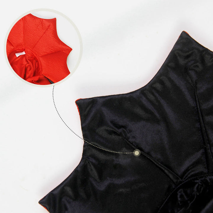 "Halloween Dracula husdjurskostym för katt och liten hund, svart och röd mantel, justerbar krage, dramatiskt stiligt."