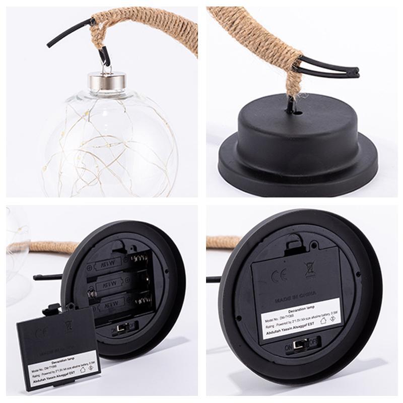 "Handgjord LED-lampa i månform av garn och rotting, mjukt sken, unik inredningsdetalj, bordslampa, magisk atmosfär."