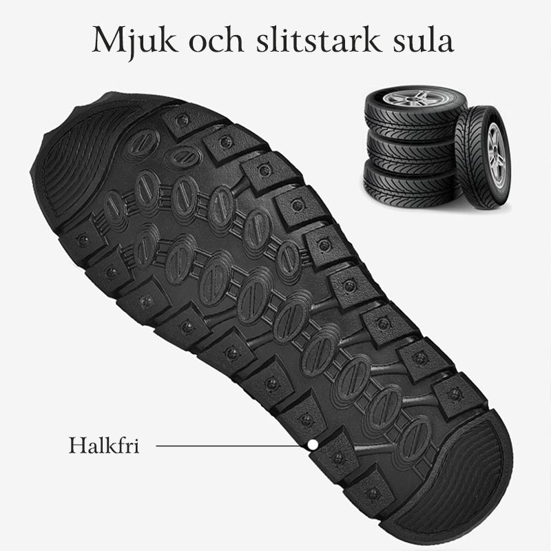 "Handgjorda herrskor i mikrofiber med rund tå och snörning, andningsbart foder, slitstark gummisula för vår och höst."