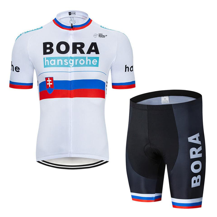 "Herr cykelset med kortärmad tröja och shorts i mesh och Lycra, andas och snabbtorkar, perfekt för cykeläventyr."