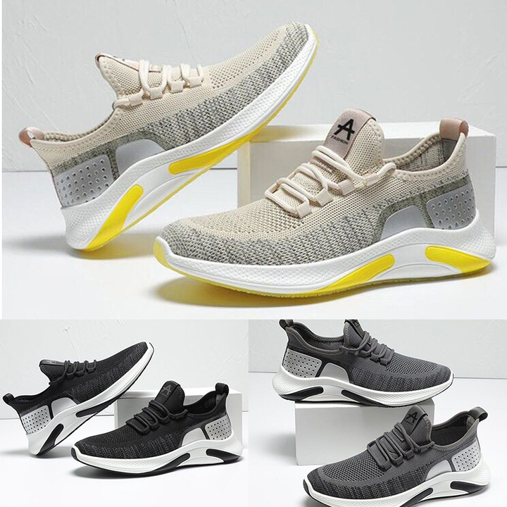 "Herr lättviktsneakers i färgglatt mönster, andningsbart meshtyg och minnesskum-innersula för komfort och stil."