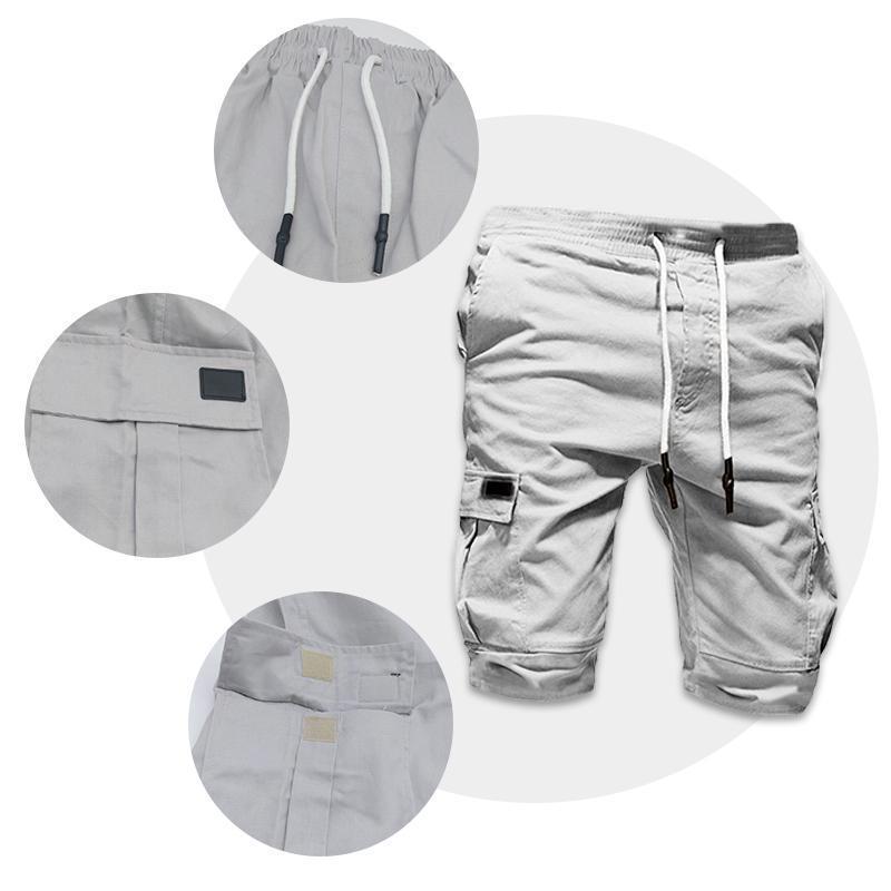"Herr shorts med multifickdesign i bomull, justerbar snörning i midjan, tillgängliga i flera färger för sommardagar."