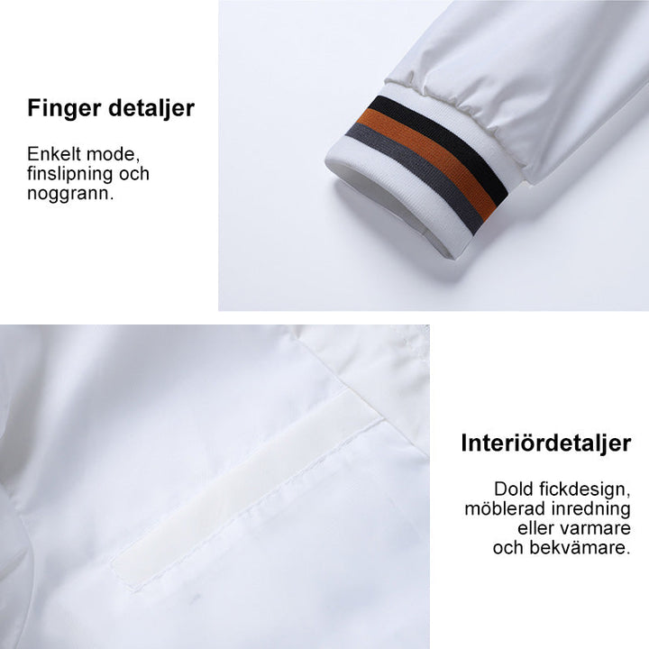 "Herr sommarjacka i bomull/polyester, andningsbar och lätt, finns i grön, gul, marinblå, svart och vit."