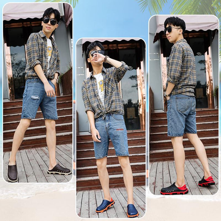 Herr sommarsandaler med andningsbar design, lätt EVM-material och halksäker tredimensionell fiskbenssula.