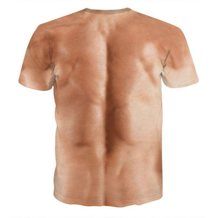 "Herr T-shirt med muskeltatuering och 3D print, realistiskt muskelmönster, livfullt färgsatt, unikt och stilsäkert plagg."