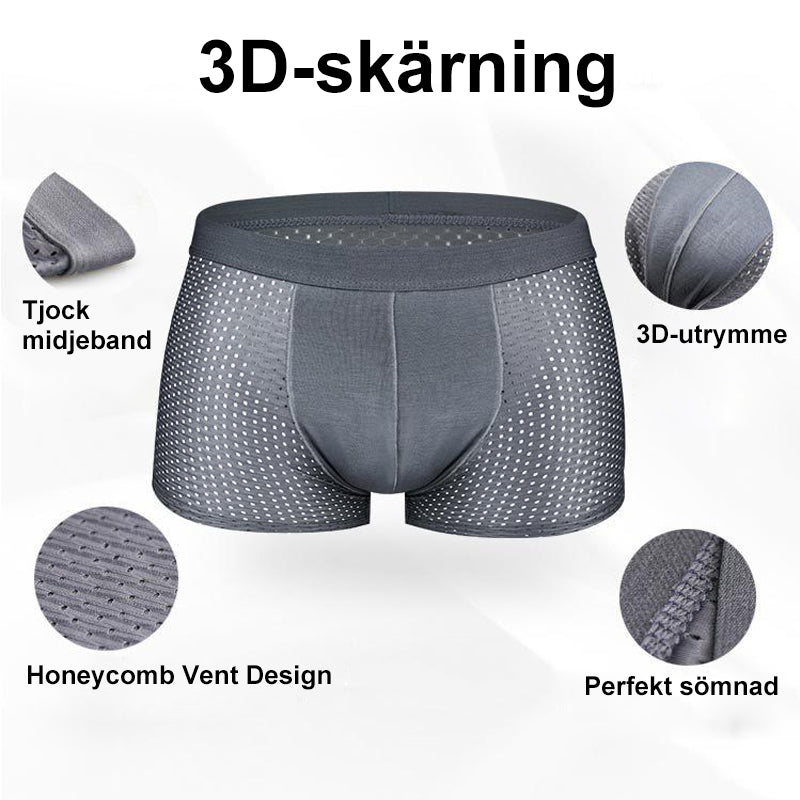 "Herrar Andningsbar Ice Silk Boxer Shorts i ljusblått med låg midja, mjukt bambutyg, ventilerad design för optimal svalka."