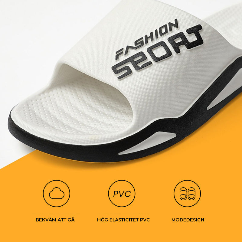 "Herrar sportiga sandaler i PVC med halkfritt grepp, svart och blå design, perfekta för sommar och strandutflykter."