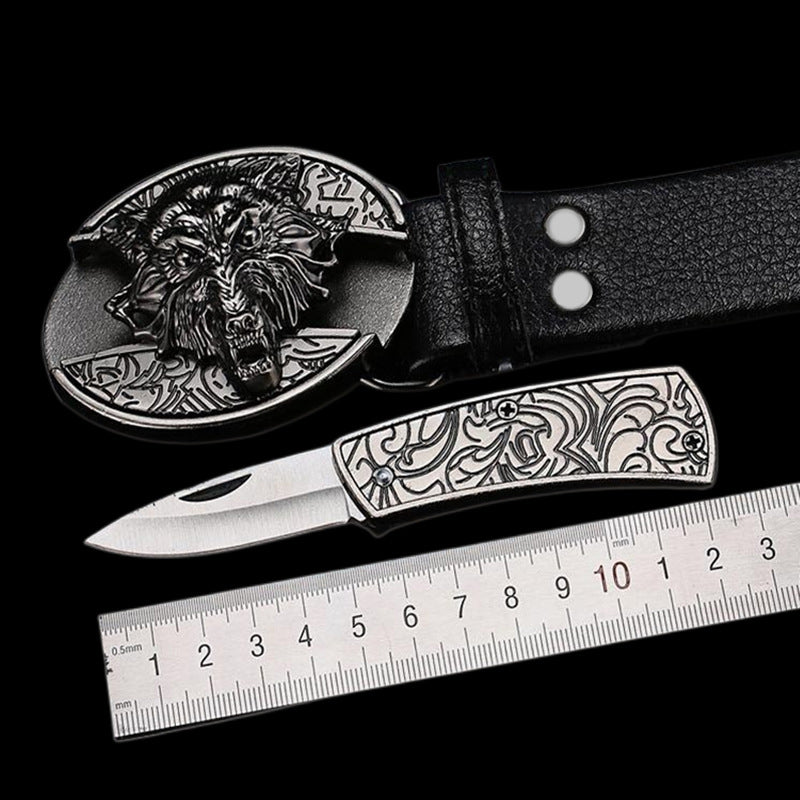"Herrbälte i äkta läder, dolt knivspänne, svart med metallglänsande finish, elegant och funktionell accessoar."