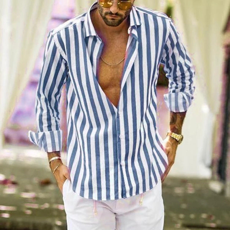 "Herrskjorta i bomullslinne, klassisk design, lång ärm, button-down-krage, perfekt för alla tillfällen, snygg och komfortabel