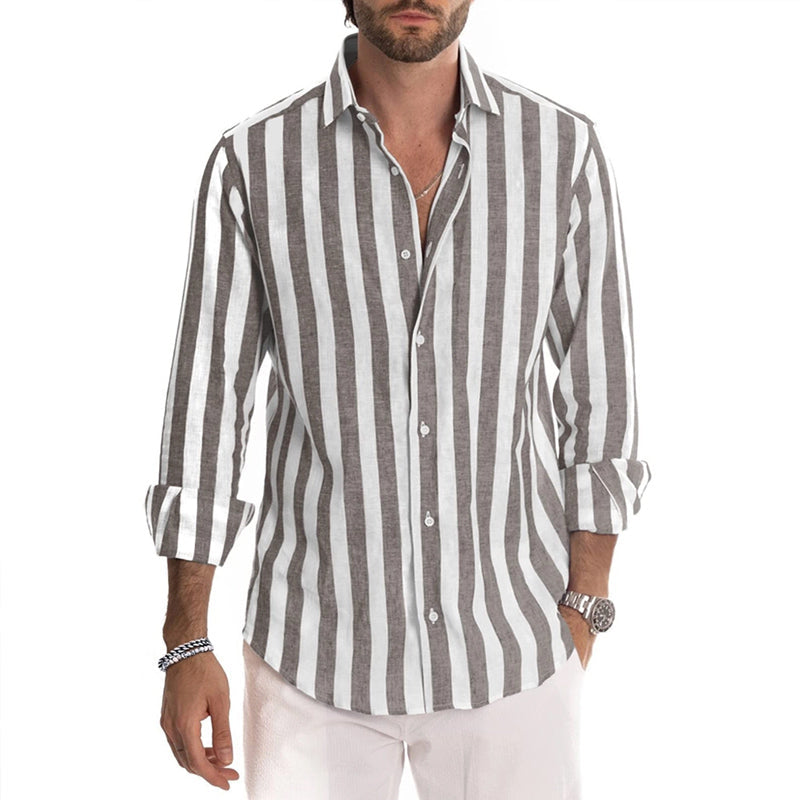 "Herrskjorta i bomullslinne, klassisk design, lång ärm, button-down-krage, perfekt för alla tillfällen, snygg och komfortabel