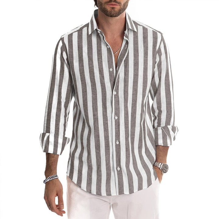 "Herrskjorta i bomullslinne, klassisk design, lång ärm, button-down-krage, perfekt för alla tillfällen, snygg och komfortabel