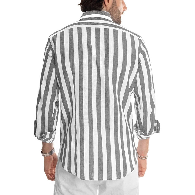 "Herrskjorta i bomullslinne, klassisk design, lång ärm, button-down-krage, perfekt för alla tillfällen, snygg och komfortabel