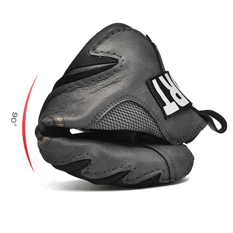 "Herrstövlar av äkta läder med handsömmar, dämpande sula och slitstarkt greppmönster, snygg tidlös design."