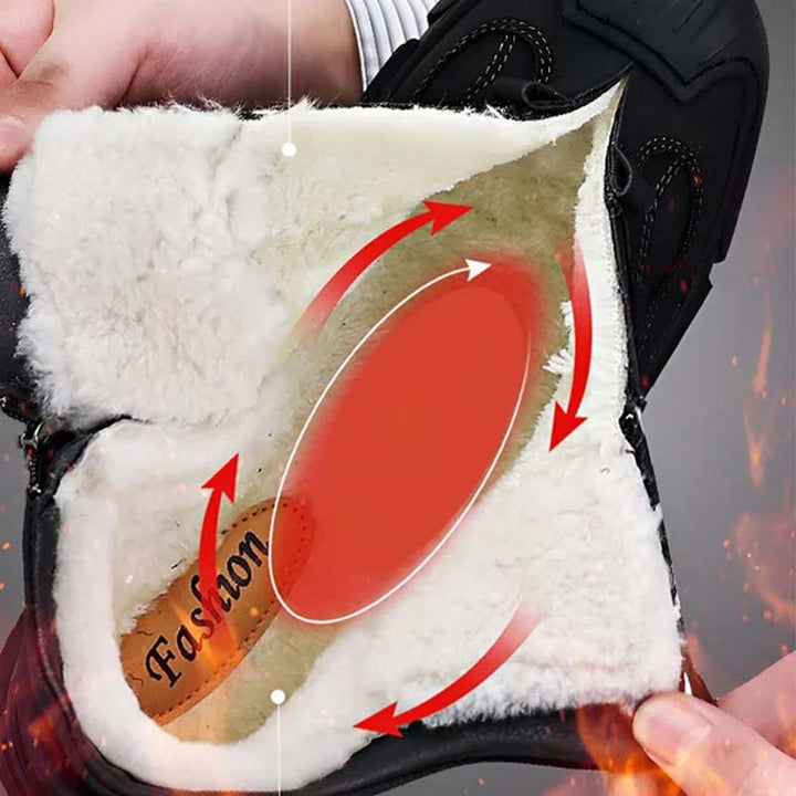 "Herrstövlar med fleecefoder, läderöverdel och sidodragkedja, vinterklar design med robust gummisula för bästa grepp."