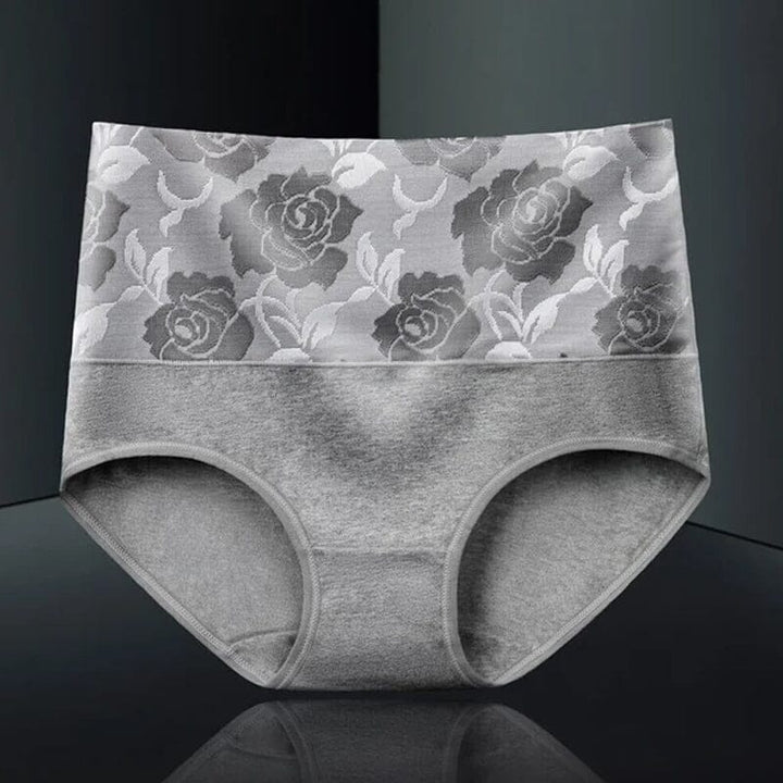 "Höga midja bomullstrosor för kvinnor med blomstrande mönster, rosa jacquard, formar och lyfter höfterna."