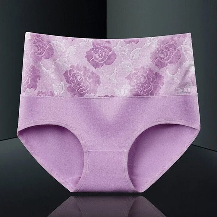 "Höga midja bomullstrosor för kvinnor med blomstrande mönster, rosa jacquard, formar och lyfter höfterna."