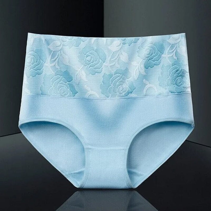 "Höga midja bomullstrosor för kvinnor med blomstrande mönster, rosa jacquard, formar och lyfter höfterna."