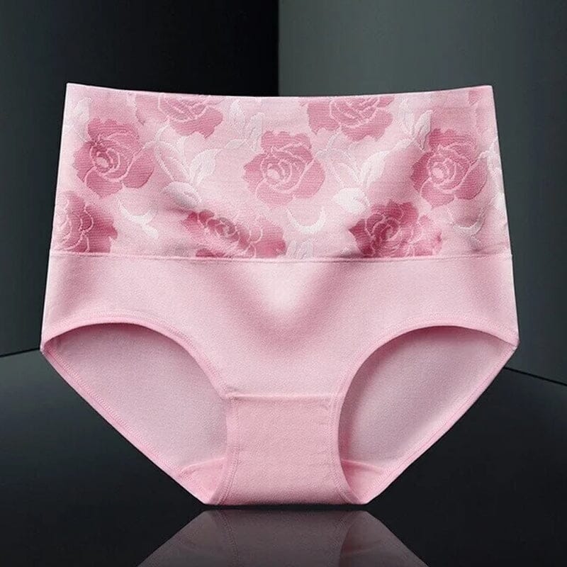"Höga midja bomullstrosor för kvinnor med blomstrande mönster, rosa jacquard, formar och lyfter höfterna."