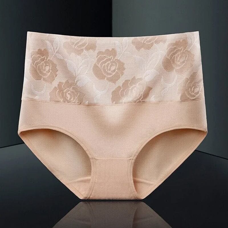 "Höga midja bomullstrosor för kvinnor med blomstrande mönster, rosa jacquard, formar och lyfter höfterna."