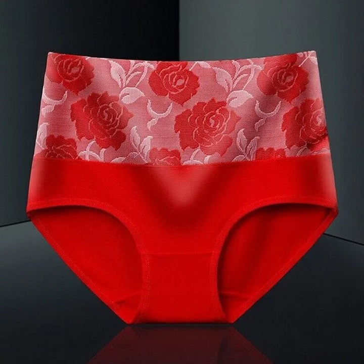 "Höga midja bomullstrosor för kvinnor med blomstrande mönster, rosa jacquard, formar och lyfter höfterna."