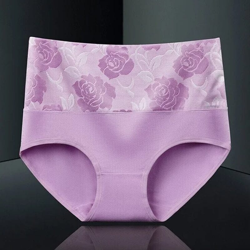 "Höga midja bomullstrosor för kvinnor med blomstrande mönster, rosa jacquard, formar och lyfter höfterna."
