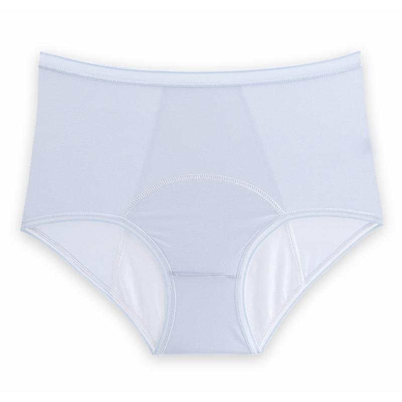 "Högmidjade läckagesäkra damtrosor, mjukt tyg, bred täckning, optimal komfort för menstruationsskydd, svart färg."