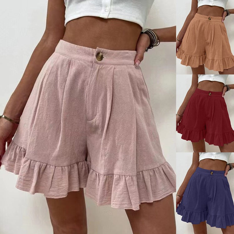 "Högmidjade lätta shorts för kvinnor, elastisk midja med dragsko, sidfickor, idealisk för strand och stad."