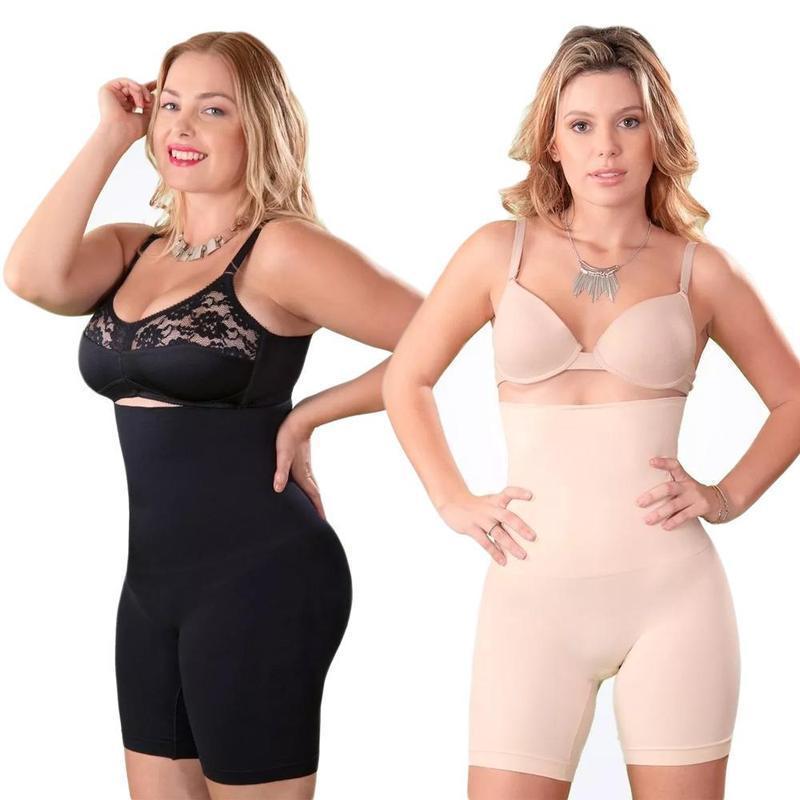 "Högmidjade shapeshorts för kvinnor i beige, sömlös design, formande midja, andningsbart material för komfort och stöd."
