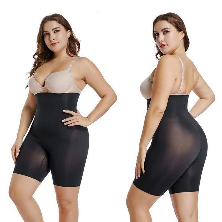 "Högmidjade shapeshorts för kvinnor i beige, sömlös design, formande midja, andningsbart material för komfort och stöd."