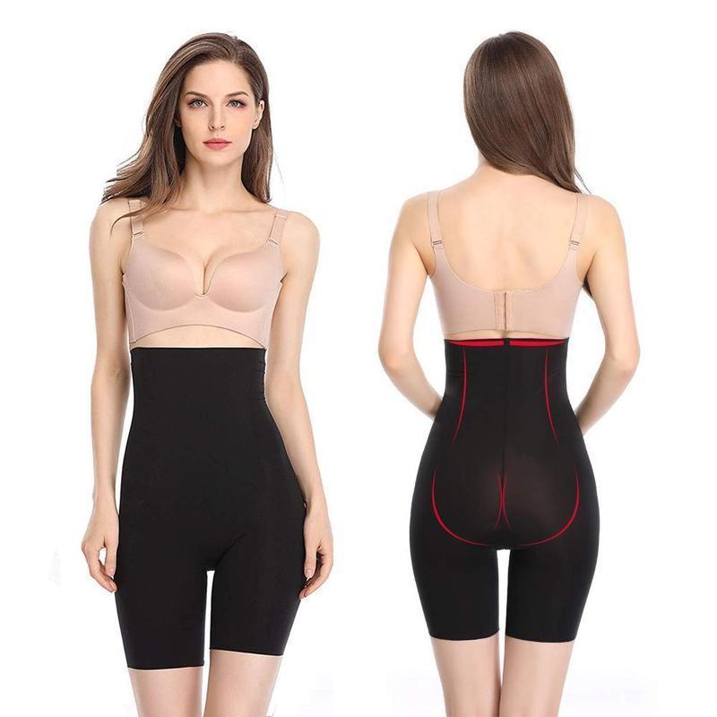 "Högmidjade shapeshorts för kvinnor i beige, sömlös design, formande midja, andningsbart material för komfort och stöd."