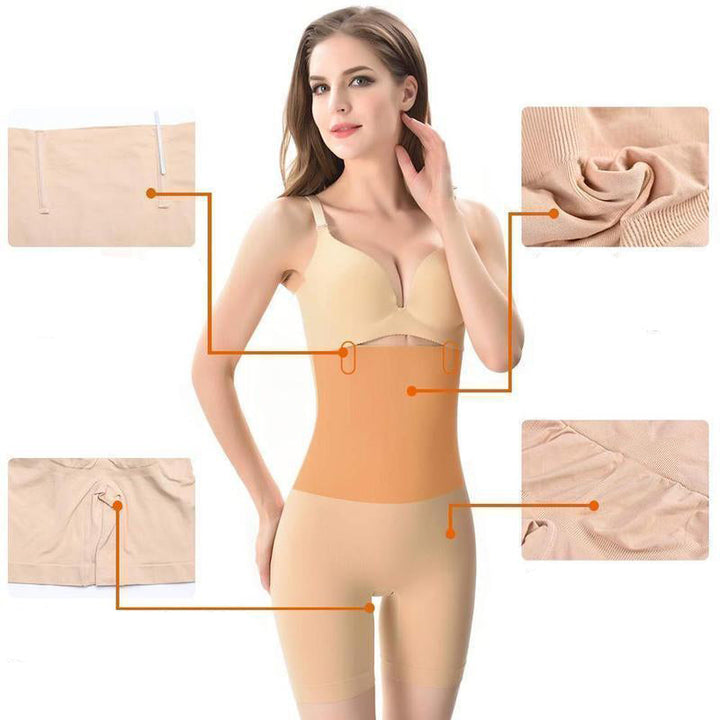 "Högmidjade shapeshorts för kvinnor i beige, sömlös design, formande midja, andningsbart material för komfort och stöd."