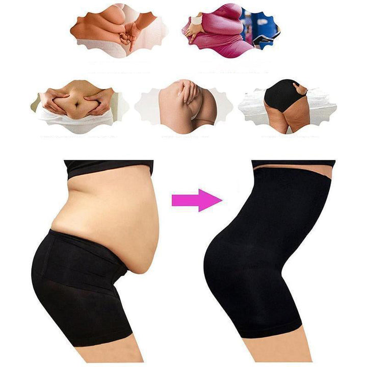 "Högmidjade shapeshorts för kvinnor i beige, sömlös design, formande midja, andningsbart material för komfort och stöd."
