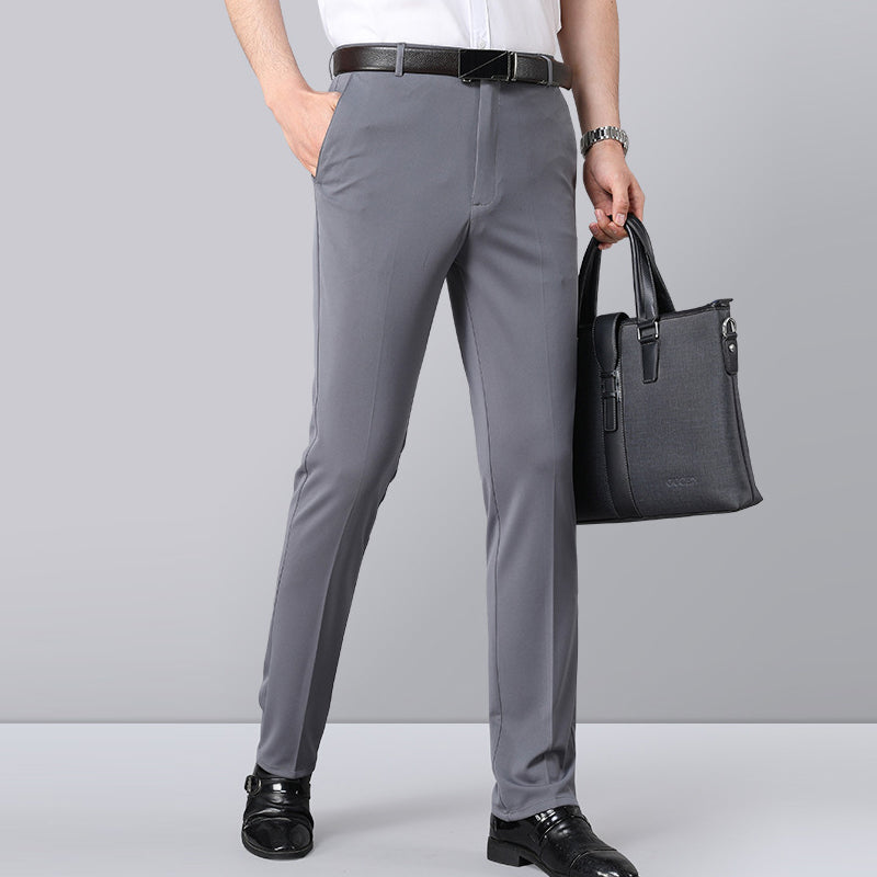 "Högstretch klassiska herrbyxor, flera färger, expanderbar midja, elegant stil, komfortmaterial, blå, svart, grå."