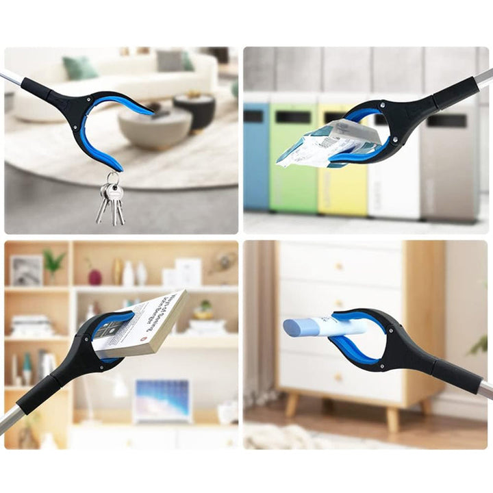 "Hopfällbar gripklo med ergonomiskt handtag och 360° vridbar klämma av aluminium, idealisk för mobilitet och enkel åtkomst."